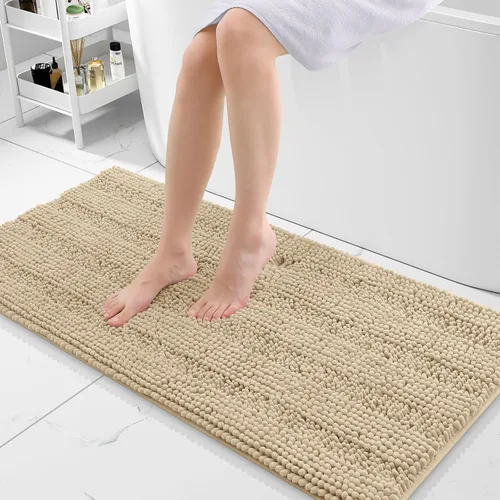 Miniatura 19 de Grandaily Alfombras de baño de felpilla a rayas de 24 x 16 pulgadas, extra gruesas y suaves, absorbentes, parte trasera de goma, alfombra de ducha