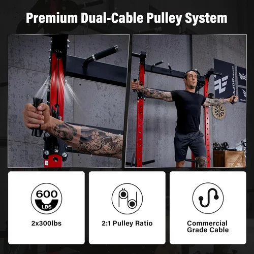 Miniatura 4 de MAJOR FITNESS F22 Power Rack, 1600lbs - Estante para sentadillas todo en uno con sistema de polea doble, marco de acero resistente, accesorios
