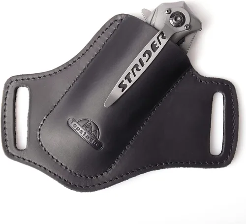 Topstache Cinturón de cuero hecho a mano EDC con bolsillo para hombre, funda plegable para cuchillo plegable de 5 pulgadas, con parte superior