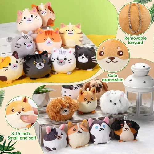 Miniatura 2 de Halloscume Juego de 18 mini animales de peluche a granel de gato cachorro de 3.15 pulgadas, juguetes para gatitos y perros, juego de llaveros