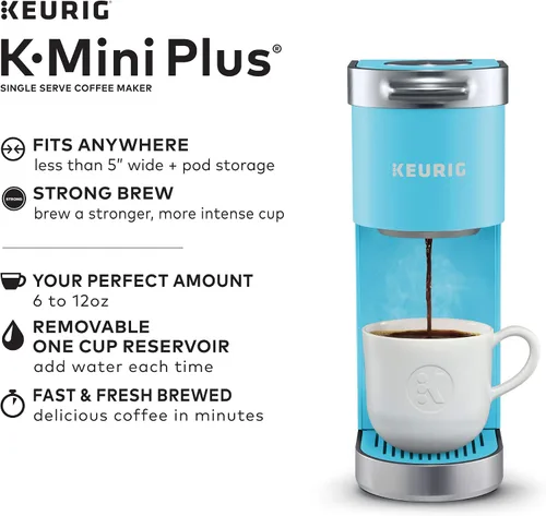 Miniatura 3 de Keurig K-Mini Plus - Cafetera de una sola porción K-Cup, viene con 6 a 12 onzas. Tamaño de preparación, almacenamiento de cápsulas K-Cup y taza