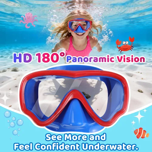 Miniatura 6 de Vvinca Gafas de natación para niños con cubierta para la nariz, máscara de buceo, correa de tela antivaho anti roturas para niños de 3 a 15 años