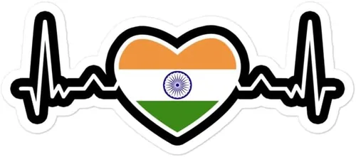 Miniatura 2 de Calcomanía de bandera de la India, con línea de pulso de corazón, ECG, orgullo indio, patriótico, calcomanías de patriotismo para laptop, teléfono