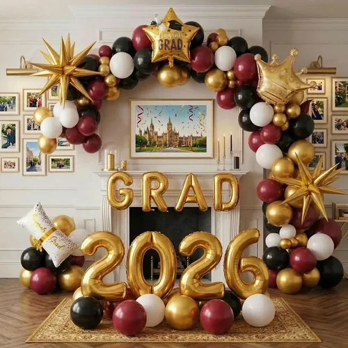 Miniatura 9 de Kit de arco de guirnalda de globos de graduación con temática azul con globos de aluminio para estudiantes universitarios de secundaria, clase