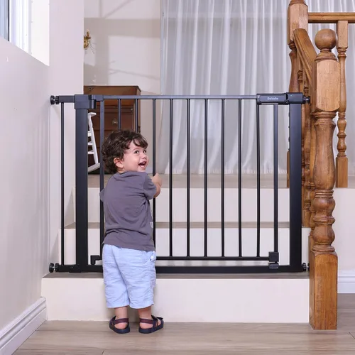Miniatura 12 de BABELIO Puerta de seguridad temporal para puertas y escaleras, de 66-79 cm, puerta para mascotas con amplia puerta de paso y indicador de cerradura