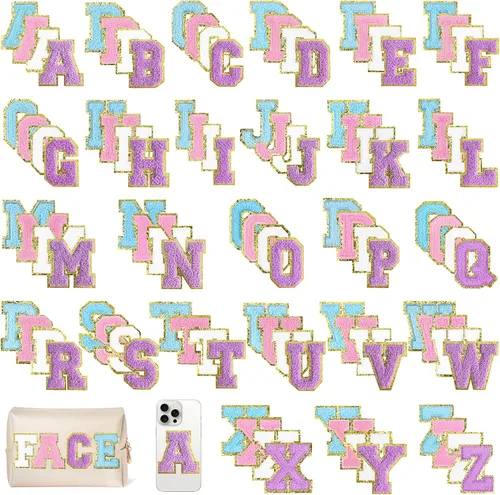 Miniatura 26 de 104 Piezas de Letras Grandes de 3 Pulgadas de Chenilla Blancas de la A-Z, Letras Termoadhesivas para Tela y Ropa, Bordado de Brillantina para 104