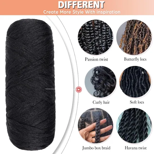 Miniatura 4 de 8 piezas de lana brasileña para trenzas, negro natural, cabello de lana brasileña para trenzar para mujeres, hilo para cabello para locs falsos