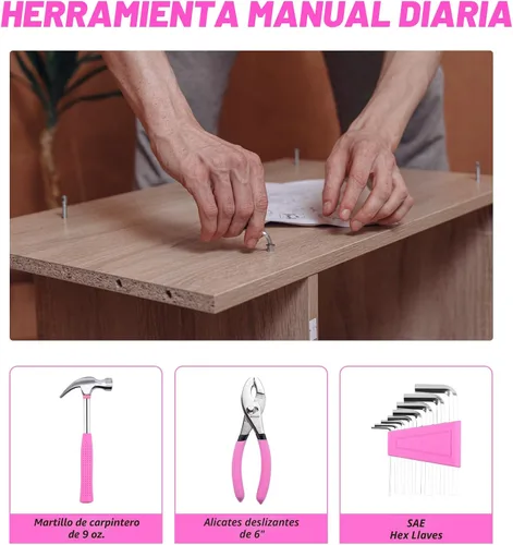 Miniatura 4 de Juego de herramientas rosa-40 piezas - Kit de herramientas manuales para el hogar general con caja de herramientas de plástico (rosa)