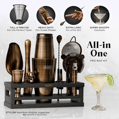 Miniatura 2 de BARE BARREL® Kit de Barman para Mixología Juego de Herramientas de Bar Juego de Coctelera de 16 Piezas Utensilios de Mezcla de Martini