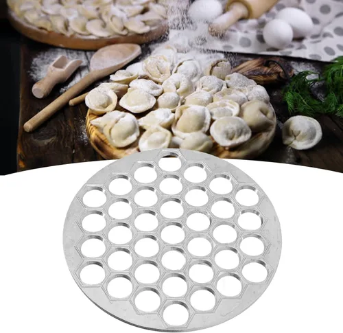 Miniatura 4 de Cyrank Molde de bola de masa para ravioles, 37 agujeros para hacer albóndigas rusas Pelmeni, molde de metal para hacer albóndigas ravioles