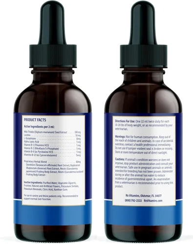 Miniatura 6 de Rx Vitamins Soporte hepato líquido para perros y gatos, suplemento de apoyo hepático con cardo mariano para perros (silimarina y silibinina)