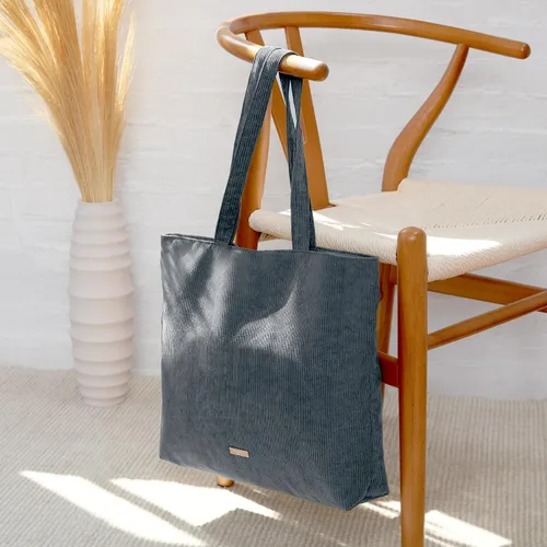Miniatura 7 de VANDEL Bolso tote de pana para mujeres y hombres con cremallera y bolsillos interiores. Bolso tote con cremallera, bonita bolsa estética
