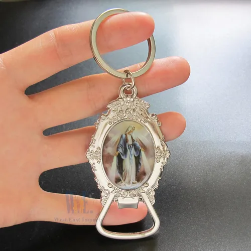 Miniatura 3 de Nuestra Señora de Gracia Llavero Abrebotellas (12 piezas) Virgen Milagrosa Llaveros Memoria Regalo Religioso Aniversario Iglesia Evento, plateado
