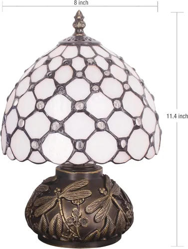 Miniatura 5 de Lámpara Tiffany Pequeña Mini Lámpara de Mesa de Vidrio Teñido Perlas Crema Estilo Seta Luz de Escritorio Lámpara de Memoria Simpatía 8X11 Pulgadas