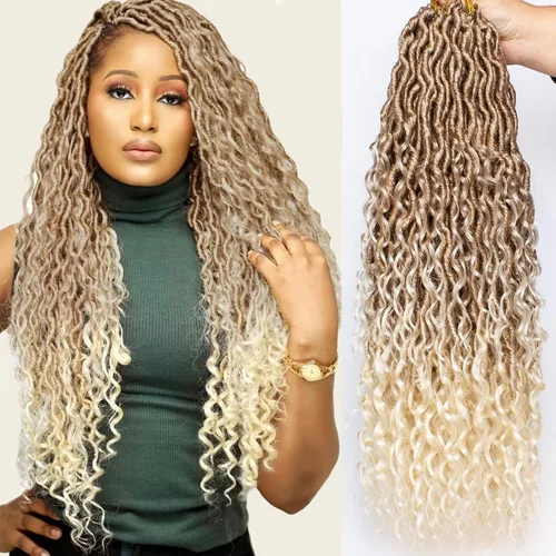 Miniatura 10 de COOKOO - Locs de diosa ombré de jengibre, pelo de ganchillo de 24 pulgadas, 8 paquetes, locs boho de imitación, pelo de ganchillo con rizos, locs