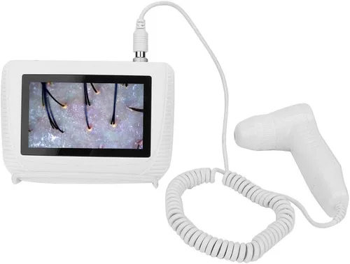 Analizador de pelo para la piel, 5 en 50X/200 lentes LCD microscopio digital recargable portátil escáner de detección de cuero cabelludo profesional