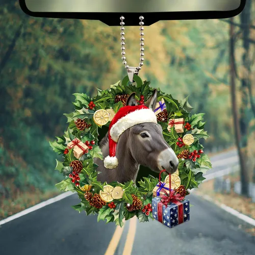 Miniatura 5 de Talataca Burro con sombrero de Navidad, reno con tira de luces 2D plano para espejo retrovisor de automóvil, accesorios para el árbol de Navidad