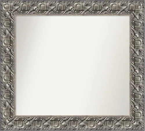 Miniatura 47 de Amanti Art Espejo de baño plateado para sobre fregadero, 26 x 26 pulgadas, espejo cuadrado de níquel pulido, marco de madera tradicional mediano, se