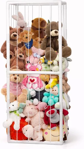 Almacenamiento de animales de peluche, organizador de almacenamiento de zoológico de juguetes para niños con banda elástica, tubo de PVC grueso,
