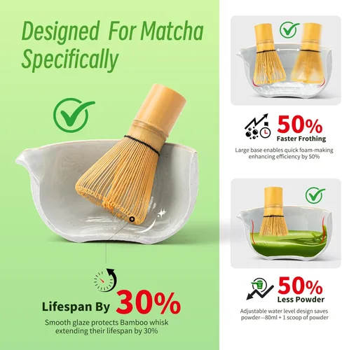 Miniatura 3 de TEANAGOO Juego de batidor de matcha, juego de 7 piezas, kit de matcha para ceremonia, juego de té matcha para hacer desayuno/café, juego de inicio