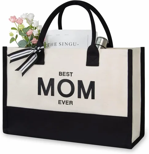 Miniatura 200 de TOPDesign - Bolso de playa de lona con inicial personalizada, bolsa de regalo con monograma, para mujer