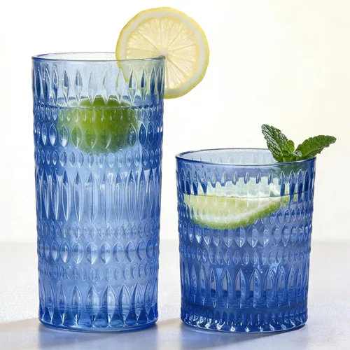 Miniatura 13 de Loivttvv Juego de vasos de cristalería de 8 piezas, vasos altos de 14 oz / 414.03 ml y vasos de vidrio acanalados de 10 oz / 295.74 ml, cristalería