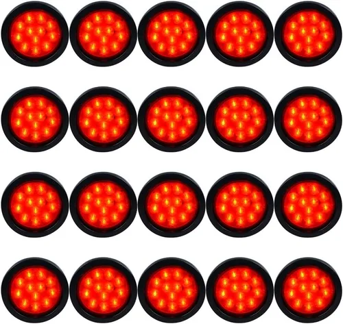 Miniatura 55 de Kit de tapones de cableado con cubierta de hule para luz trasera LED redonda de 4", 12 ledes, para RV, camioneta Luz roja - Lente transparente