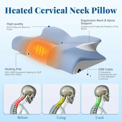 Miniatura 4 de Almohada cervical térmica para aliviar el dolor de cuello, almohada ergonómica para dormir de lado, almohadas ortopédicas de espuma viscoelástica