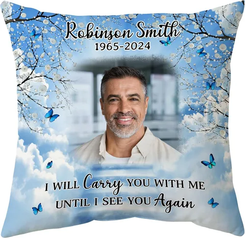 Miniatura 31 de Hyturtle Almohada conmemorativa personalizada de condolencias con inserto de 12 x 12 pulgadas, regalos impresos de doble cara para la pérdida de un