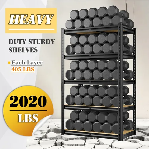 Miniatura 9 de REIBII Estantes de almacenamiento ajustables de 5 niveles para garaje, estantería de metal resistente de 2020 libras, estante de metal de 59.8" H