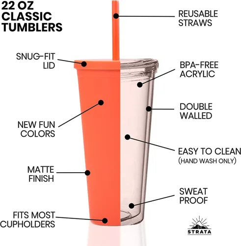 Miniatura 6 de Vasos con tapas de 22 oz de acrílico de color para llevar de viaje, tazas de viaje con tapas y pajitas