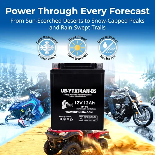 Miniatura 6 de Batería de repuesto UB-YTX14AH-BS para Yamaha YFM225 Moto 4 225 CC ATV 1986 - Activada en fábrica, sin mantenimiento, batería de motocicleta - 12V