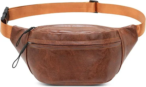 Miniatura 24 de Ausion Riñonera de cuero para hombres y mujeres, cangurera para senderismo, correr, viajes, múltiples bolsillos - Riñonera con cremalleras Marrón