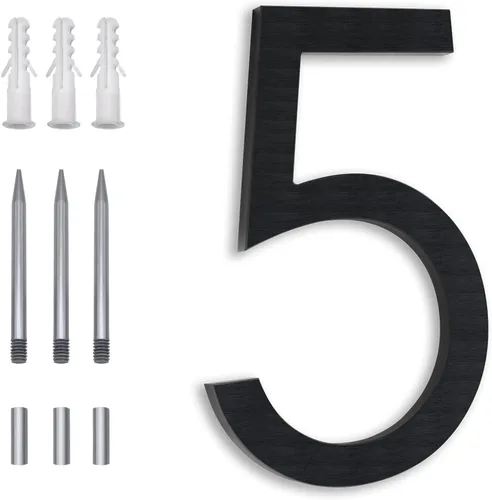 Miniatura 17 de Números Reflectantes de 8 Pulgadas para Dirección en Casa, Números de Casa Modernos de Metal Negro para Dirección en la Calle, Números de Casa
