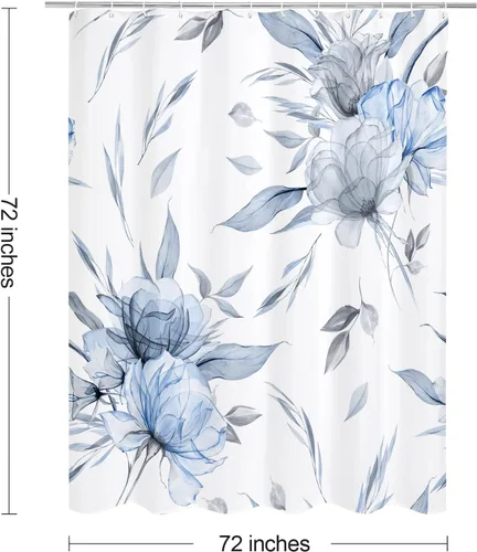 Miniatura 6 de Litabel Cortina de ducha bohemia con estampado floral de acuarela azul y gris, estilo de pintura de tinta, cortinas de ducha de flores y hojas