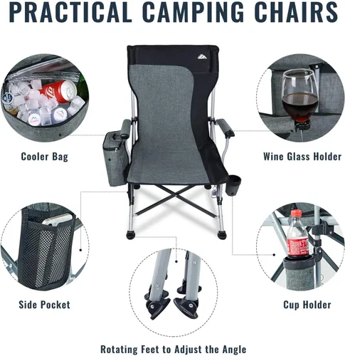 Miniatura 2 de Ablazer Paquete de 2 sillas de camping para adultos, silla de caza portátil que soporta 350 libras, silla plegable de gran tamaño resistente