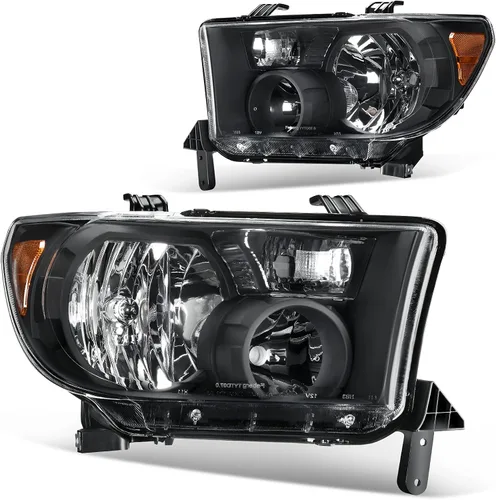 Miniatura 6 de DWVO Ensamble de faros Compatible con 2007-2013 Tundra / 2008 2009 2010 2011 2012 2013 2014 2015 2016 2017 Sequoia Carcasa de faro cromada Reflector