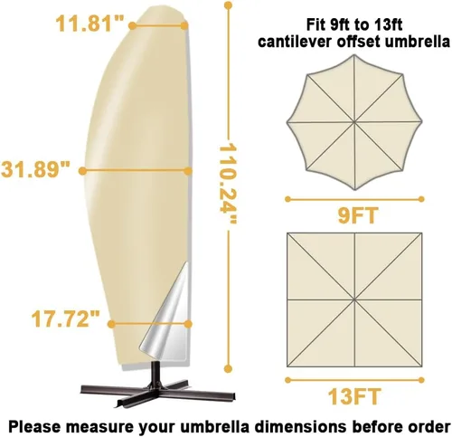 Miniatura 2 de POYEE Funda para paraguas, 420D impermeable, para exteriores, para sombrilla de 7.5 a 11.5 pies, color beige