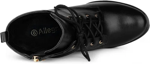 Miniatura 4 de Allegra K Botas de plataforma con cordones y tacón grueso con punta redonda para mujer