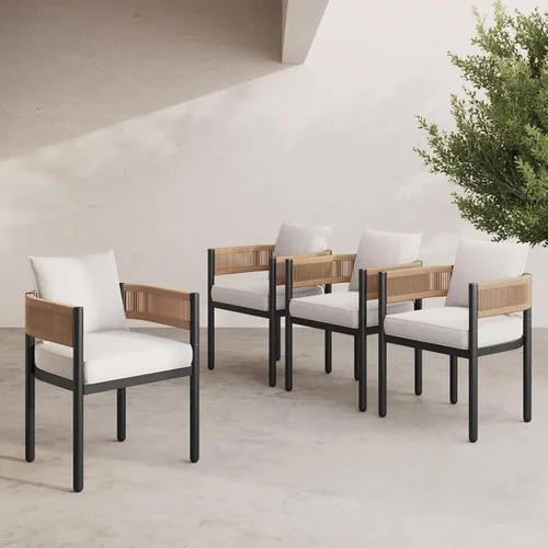 Miniatura 17 de Grand patio - Juego de 2 sillas de comedor para exterior, 2 piezas de sillas de comedor para patio, sillas fijas de patio de mimbre tejido en metal