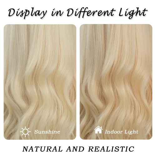 Miniatura 4 de 7JHH WIGS - Peluca rubia ondulada larga de 24 pulgadas, fibra natural resistente al calor, peluca sintética de color rubio platino rizado