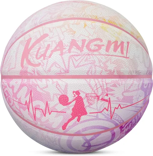 Miniatura 12 de Kuangmi Serie Rosa Balón de Baloncesto, Diseño Premium Estampado para Rendimiento Callejero, Tamaño Oficial para Hombres 7 de 29.5 Pulgadas