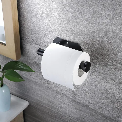 Miniatura 3 de YIGII Soporte de papel higiénico adhesivo – Soporte autoadhesivo para papel higiénico negro, soporte de pared para baño y cocina, acero inoxidable