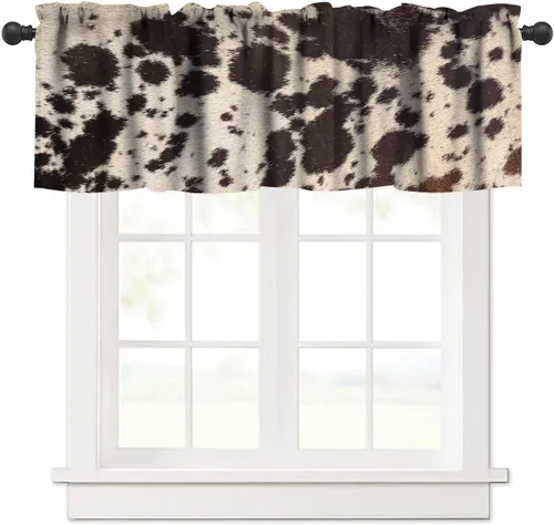 Miniatura 29 de Cenefa de piel de vaca blanca y negra, con estampado de animales de granja occidental, cortina corta opaca para ventana de granja, cocina