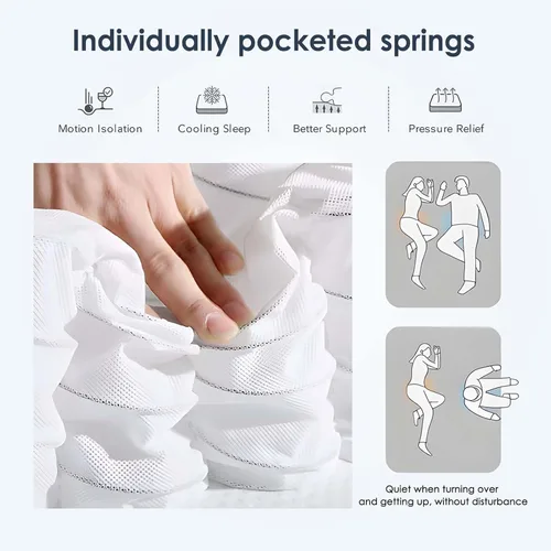 Miniatura 7 de Colchón híbrido tamaño matrimonial, colchón híbrido de 8 pulgadas en una caja, espuma viscoelástica y resortes individuales embolsados, resortes