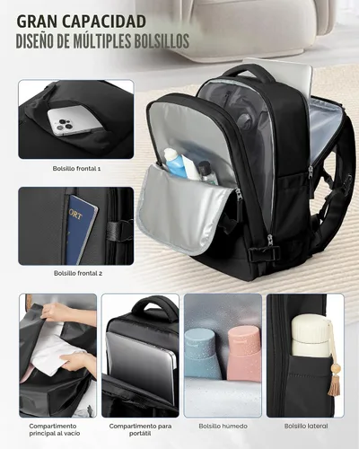 Miniatura 7 de WONHOX Mochila de Viaje Grande Equipaje de Mano Aprobada para Vuelo Mochila para Laptop Trabajo Negocios para Mujeres Hombres Mochila de Viaje