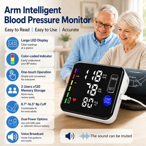 Miniatura 3 de GUAEVER Monitor de Presión Arterial Recargable Monitores de Presión Arterial para Brazo Superior para Uso Doméstico Pantalla Grande Máquina Bp
