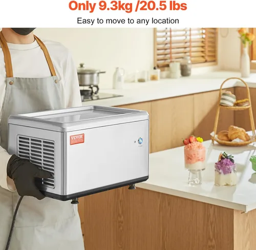Miniatura 5 de VEVOR Máquina de helado frito, 12.6" x 8.5", 120 W, máquina para hacer rollos de helado salteado con compresor y 2 raspadores, para hacer rollos