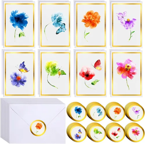Colarr 80 juegos de tarjetas florales en blanco a granel de 4 x 6 pulgadas, tarjetas de felicitación de flores silvestres de acuarela con sobres,