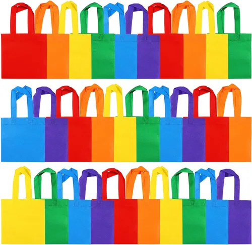 Elcoho 30 bolsas de mano no tejidas arcoíris para fiestas, 8 x 8 pulgadas, rojo, naranja, amarillo, verde, azul, morado, boda, cumpleaños,